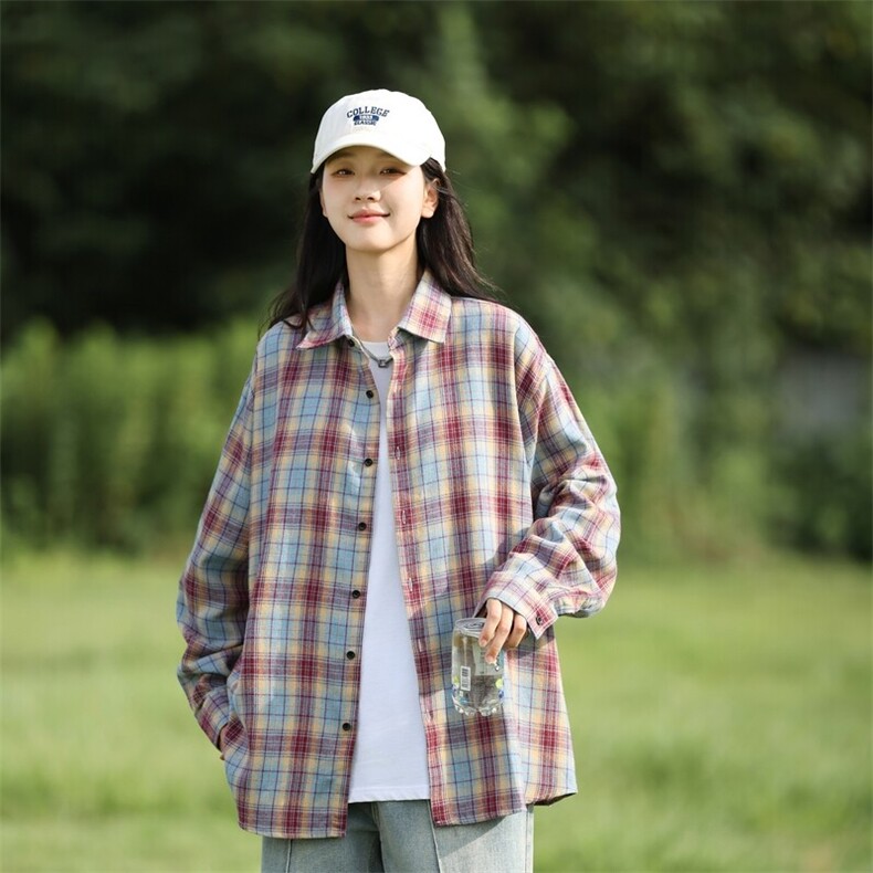 25年春季格子衬衫长袖大码宽松落肩现货DS-C323-1-2381-特批30,男装衬衫,电商C323-1
