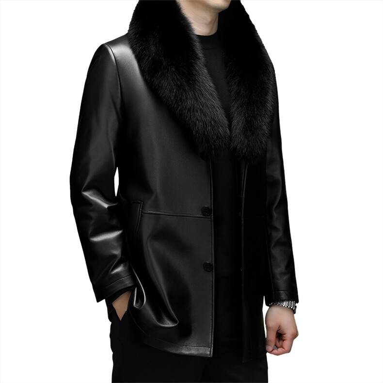 冬季新款海宁真皮羽绒服男中长款外套可脱卸内胆狐狸毛领P1250,男装羽绒服,电商B360A（原721A）