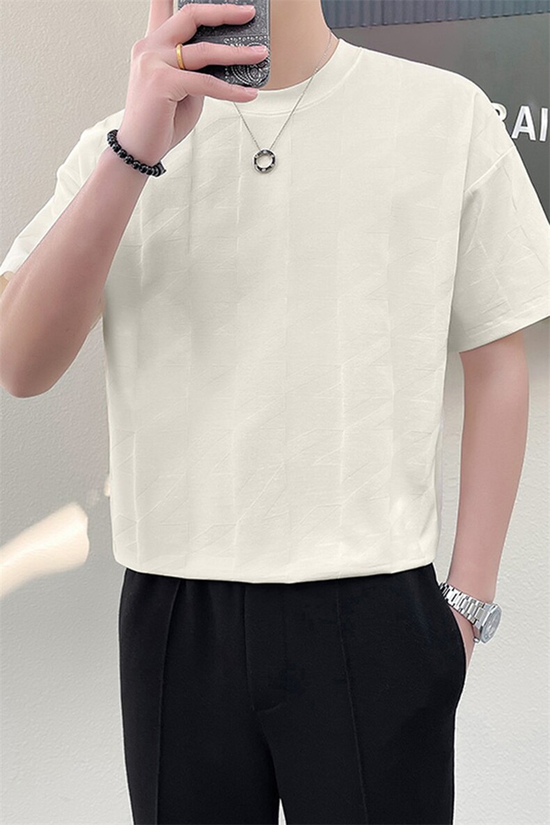 轻熟风~2025夏季新款菱形提花工艺短袖T恤T2031/P48,男装T恤,电商B331