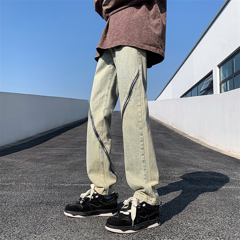 B221美式ins高街暗黑小众个性款拉链直筒牛仔裤LK23042-P65控88,男装牛仔裤,电商B221