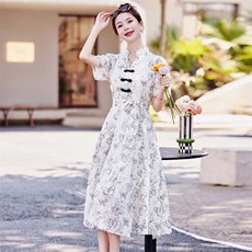 现货！2024夏装新款新中式印花流苏连衣裙，女装连衣裙，橙子家