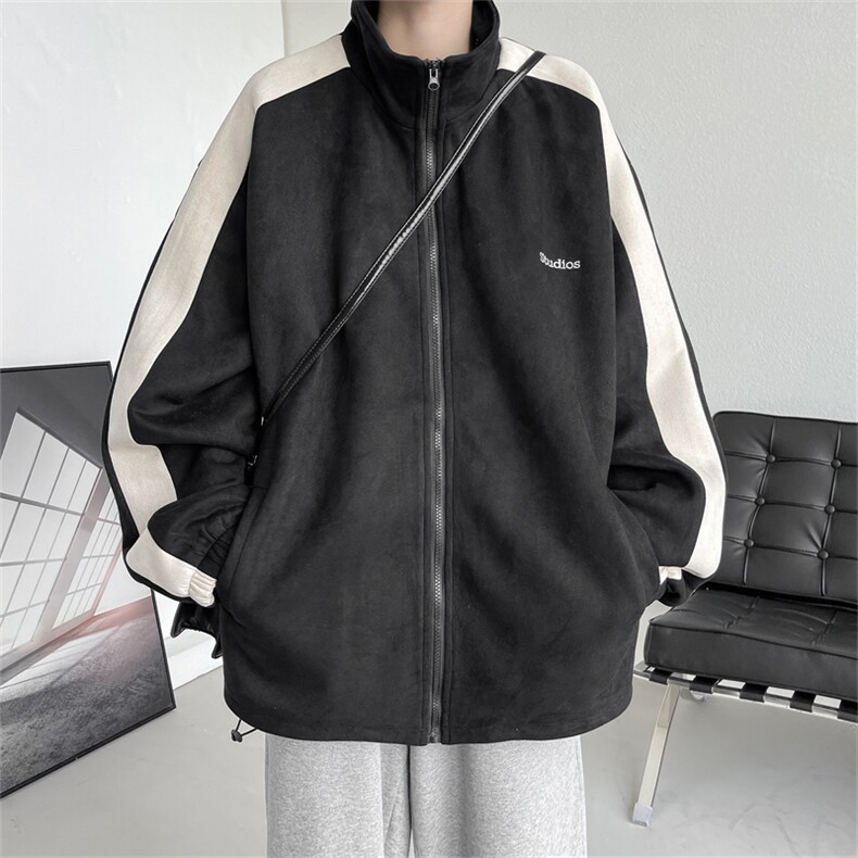 JK8113/P75春装现货拼色风衣夹克潮流宽松麂皮绒休闲学生运动外套，男装风衣，电商A141