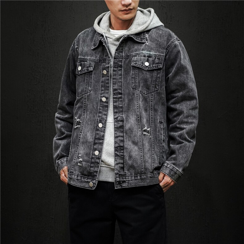 jk675-p75M-5XL黑墙ins牛仔夹克拉链破洞大码男日系CITYBOY,男装夹克,星座103A