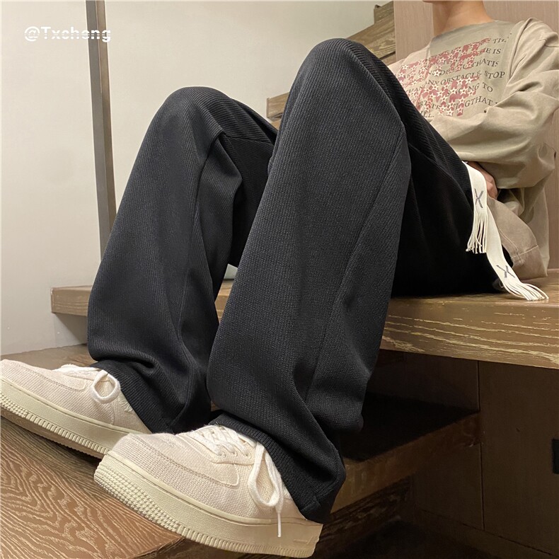 港风秋季新款INS百搭针织休闲裤宽松阔腿裤B315-K23462-p55控68,男装休闲裤,电商B315