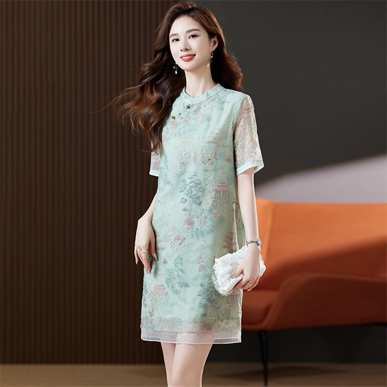 官方旗舰店新中式连衣裙2024新款女装夏季时尚休闲直筒裙子,女装连衣裙,浙宝2-166