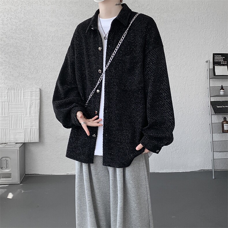 衬衫男秋季新款港风宽松大码小香风长袖衬衣CS7002-P42，男装衬衫，星座214-3