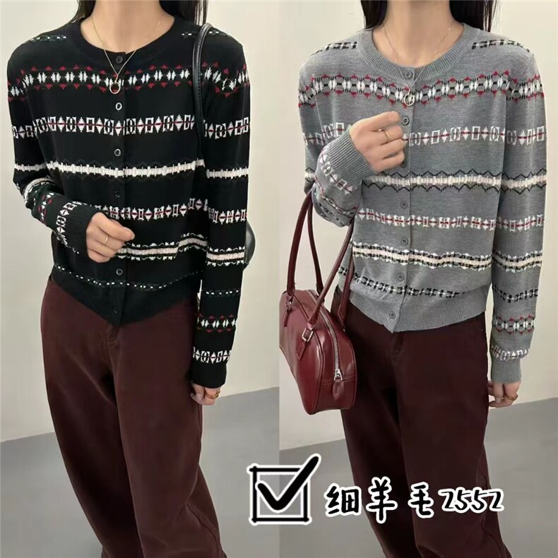2025舒适百搭简约材质开衫圆领条纹,针织衫/毛衣,鄂维那特
