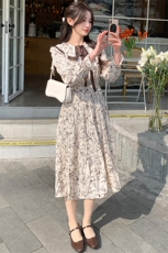 2025春秋新款法式收腰茶歇连衣裙女温柔风减龄显瘦娃娃领印花裙子，女装连衣裙，浙宝191（原浙宝008）