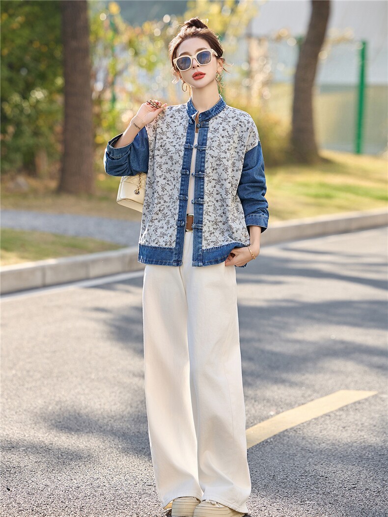 2026年春季复古风牛仔拼接盘扣女外套,女装短外套,橙子家