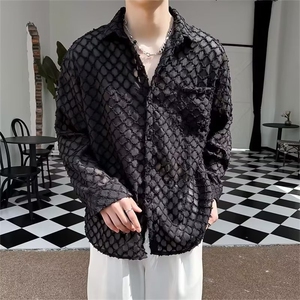 炸街痞帅衬衫男长袖镂空半透明小众衬衣格子轻熟风坠垂感 C650图片