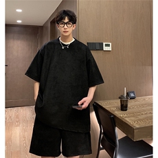 1港风模麂皮绒大码M-5XL短TDT8766P23DK8767P32套装TZ8757P55，男装休闲套装，星座226-2