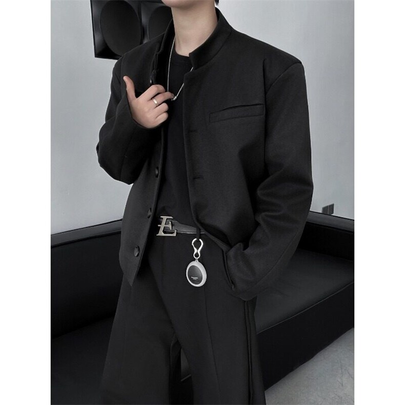 高级感痞帅新中式中山装西服男装春款休闲立领短款西装外套ins潮，男装西服，星座601-1