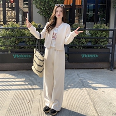 米白色休闲运动套装女2025春季新款韩系超火减龄卫衣阔腿裤两件套，女装套装/套裙，鑫慧