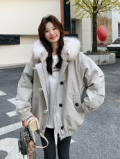 新款！赵露思同款真狐狸毛派克服工装外套2C133-6005-P275-K398，女装派克服，2C133