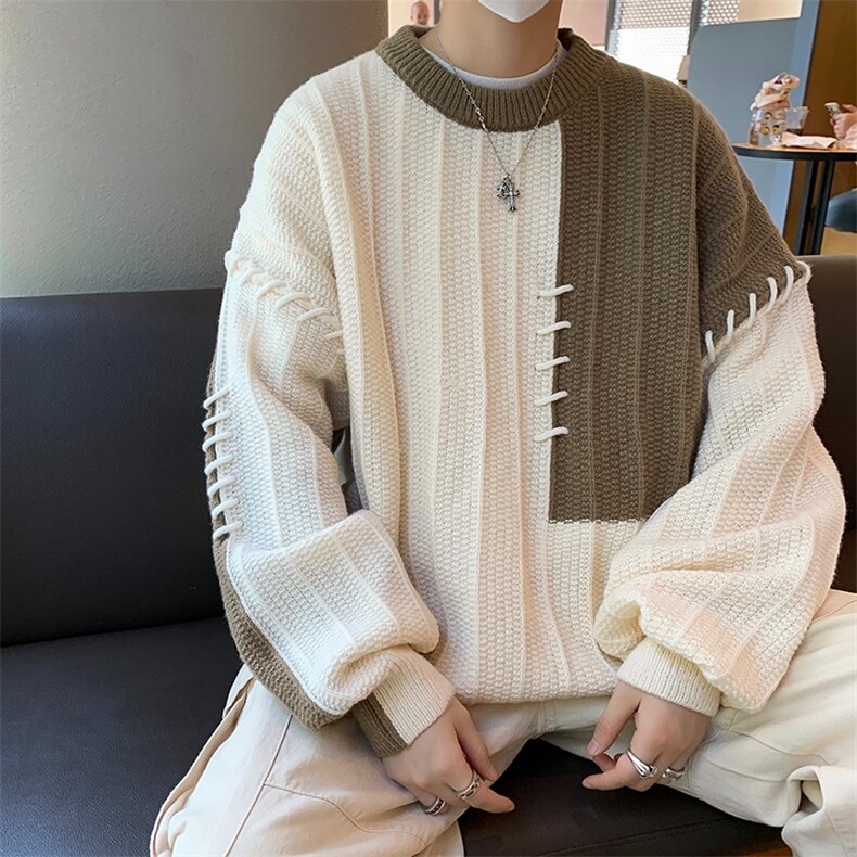 毛衣男秋冬季新款加厚毛线衣外套青年撞色慵懒风针织衫M5122-P50,男装针织衫/毛衣,星座1008-1