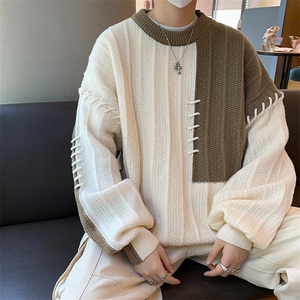 毛衣男秋冬季新款加厚毛线衣外套青年撞色慵懒风针织衫M5122-P50图片