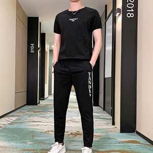 新款莱卡冰爽T恤休闲裤短袖运动套装夏季冰丝大码两件套T737-P60