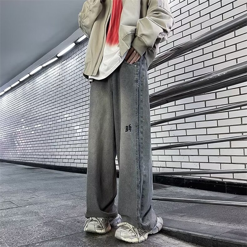 美式高街牛仔裤男韩版潮痞子2023冬季新款ins阔腿长裤RK1188-P49,男装牛仔裤,星座412-3