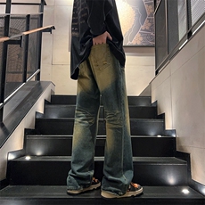 美式高街复古水洗做旧直筒微喇牛仔裤男女cleanfit裤子GN520-P48，男装牛仔裤，星座1008