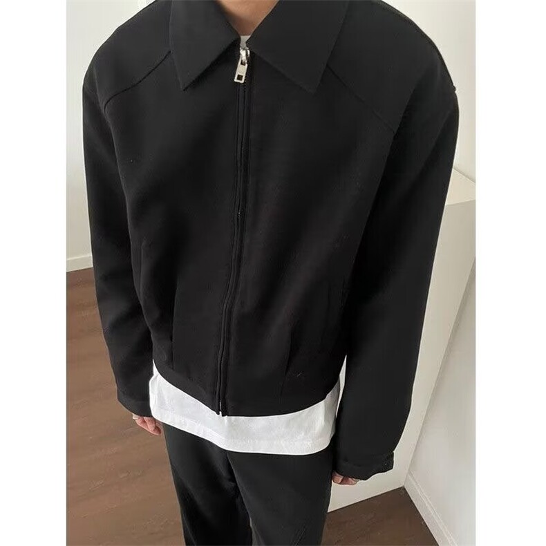 -英伦风春季新款纯色垫肩翻领夹克男复古宽松百搭上衣-网络图，男装夹克，星座1002-2