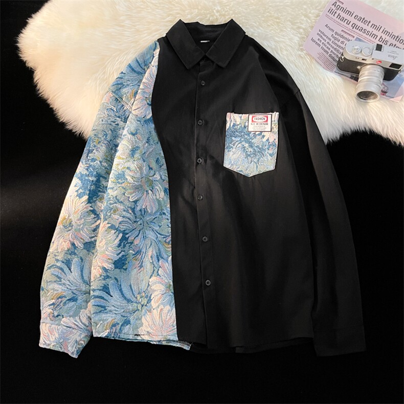 港风风花型长袖衬衫大码M-5XL情侣潮长袖衬衫男CS7714P60控，男装衬衫，星座227-7