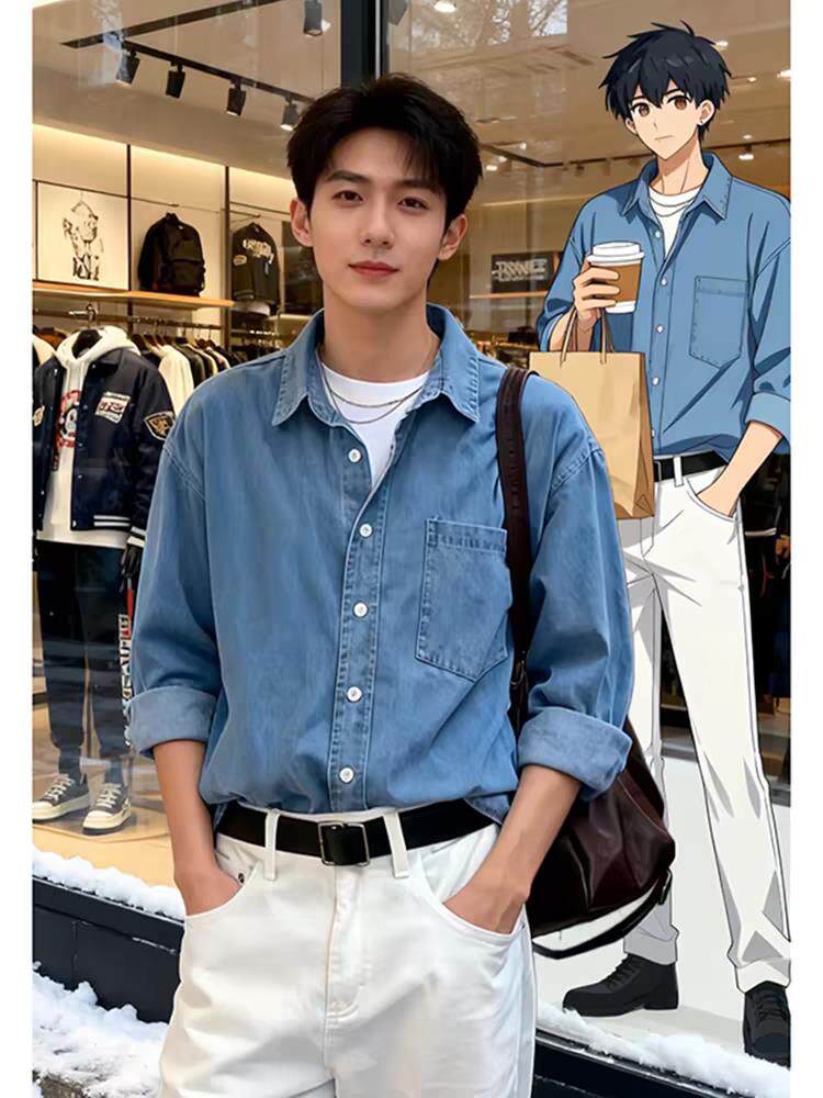 牛仔外套男士宽松休闲上衣服春秋款高级感长袖衬衫男WLC700-P45,男装工装外套,星座1008