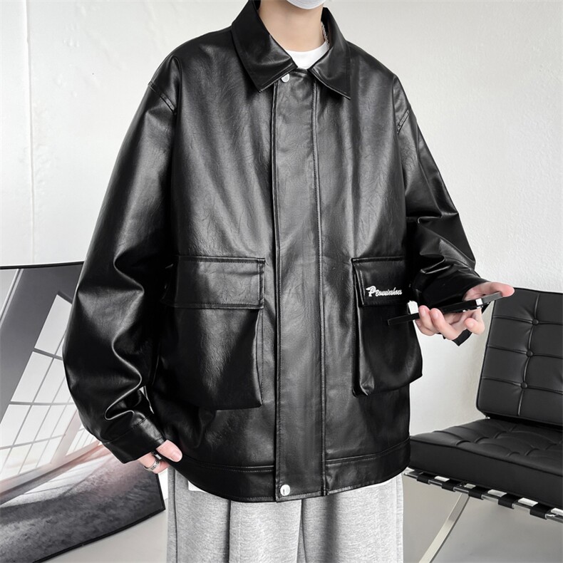 秋季新款皮夹克男宽松刺绣潮流皮衣外套翻领A266-PY007-P85控138,男装夹克,电商A266