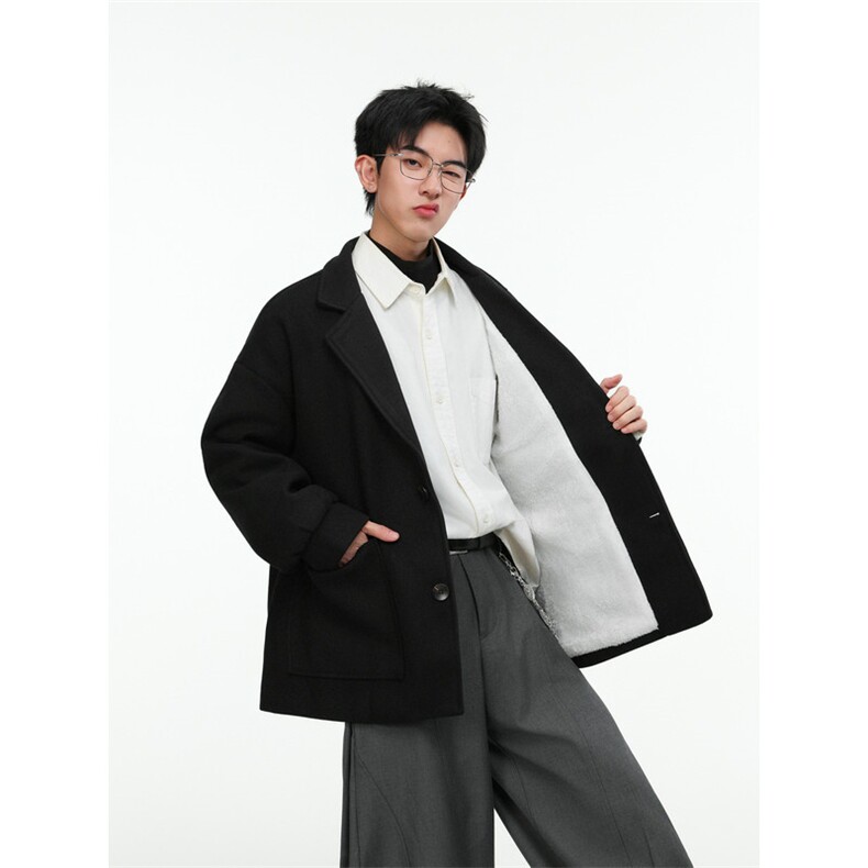 高级感韩系短款毛呢大衣风衣外套潮504-F12-P75（加绒P95控128），男装风衣，星座504