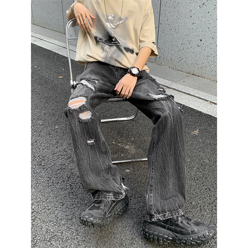 B221美式ins高街暗黑小众夏季重工艺破洞牛仔裤LK24178-P65控88,男装牛仔裤,电商B221