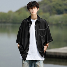 8XL-M冰丝牛仔短袖衬衫男款夏季薄款宽松慵懒衬衣外套DC28006P60，男装T恤，电商B312