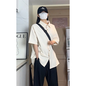 美式潮牌褶皱肌理短袖衬衫男百搭小众通勤衬衣DC2227-特价P30图片