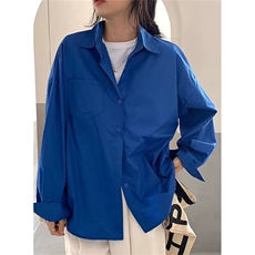 春季新款韩版克莱因蓝休闲长袖衬衫女宽松叠穿气质上衣CHJ64，男装衬衫，星座1116A（原606A-3）
