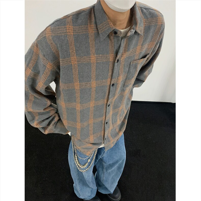 现货~磨毛格子大码长袖衬衫C5900/特P25深灰,男装衬衫,电商A094