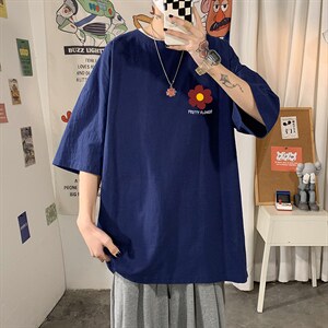 YT26257-P30亚麻短袖t恤男大码五分袖男宽松七分袖海报风，男装T恤，电商A040