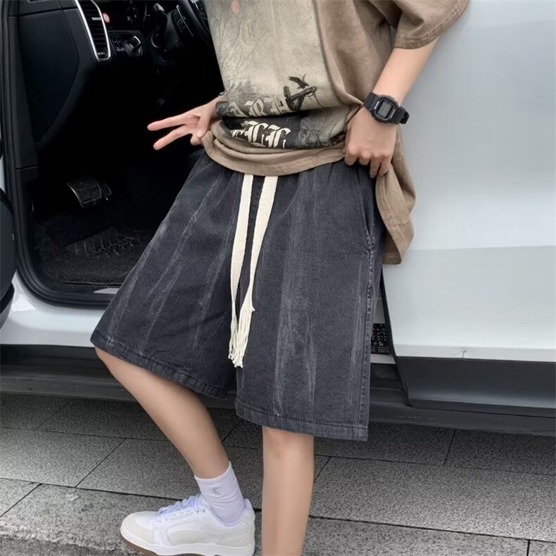 扎染牛仔短裤男士夏季薄款大码直筒宽松中裤美式潮N762P38,男装牛仔裤,星座1116-2