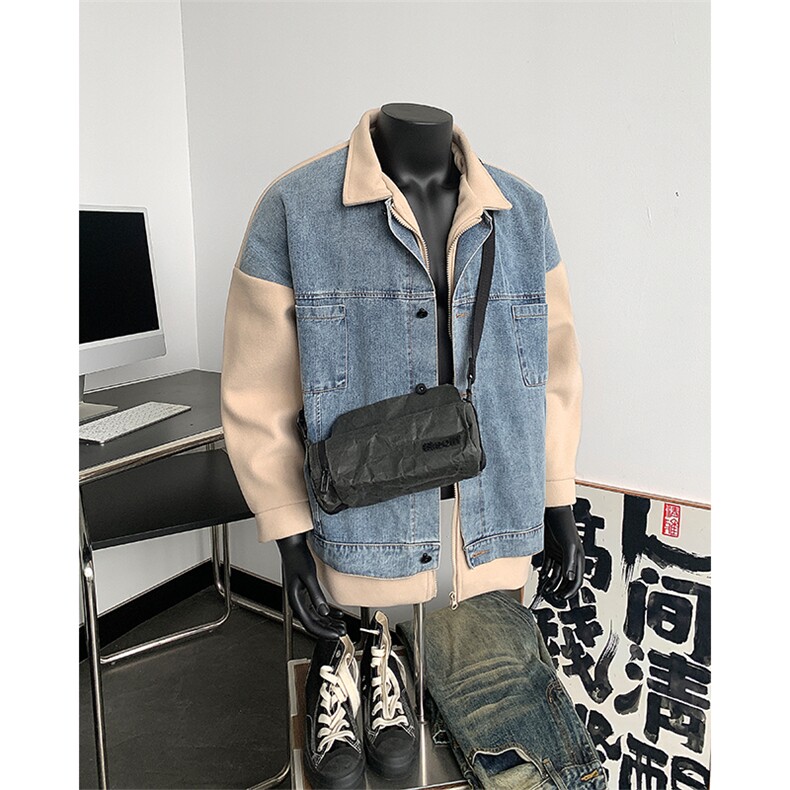 男装假两件牛仔毛呢大衣24秋冬季潮牌呢子夹克男XZ514-2-F91-P135,男装夹克,星座514-2(原B239)