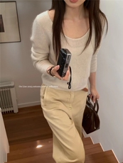 秋冬U领纯色长袖内搭毛衣女宽松显瘦针织打底套衫，女装针织衫/毛衣，半城羊绒