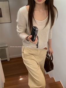 秋冬U领纯色长袖内搭毛衣女宽松显瘦针织打底套衫图片