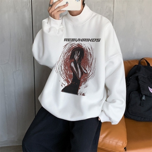 加绒加厚高领卫衣抽象印花落肩袖情侣款打底衫男 XZ514-2-G82-P48图片