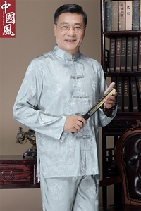 中老年唐装男春秋仿长袖套装风爷爷中式生日过寿婚礼衣服图片