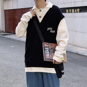 假两件毛衣春秋港风百搭宽松打底针织衫韩版潮帅气线衣M137-P44图片