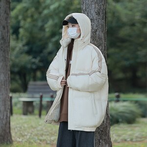 冬季港风三条杠撞色连帽棉衣加绒加厚拼色加厚棉衣外套MY6088 P90图片