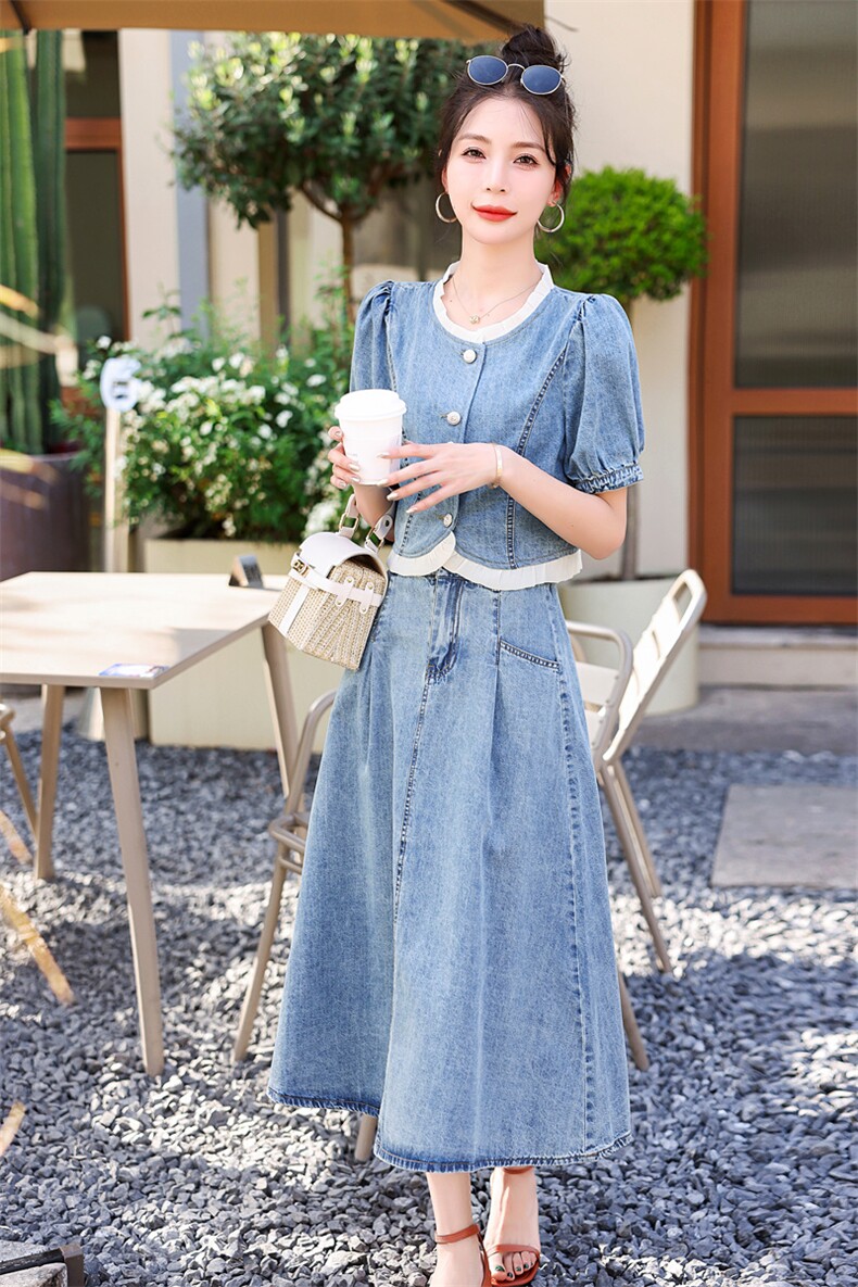 小香风牛仔套装女2025夏季新款高端气质洋气减龄薄款半身裙两件套,女装套装/套裙,意芙