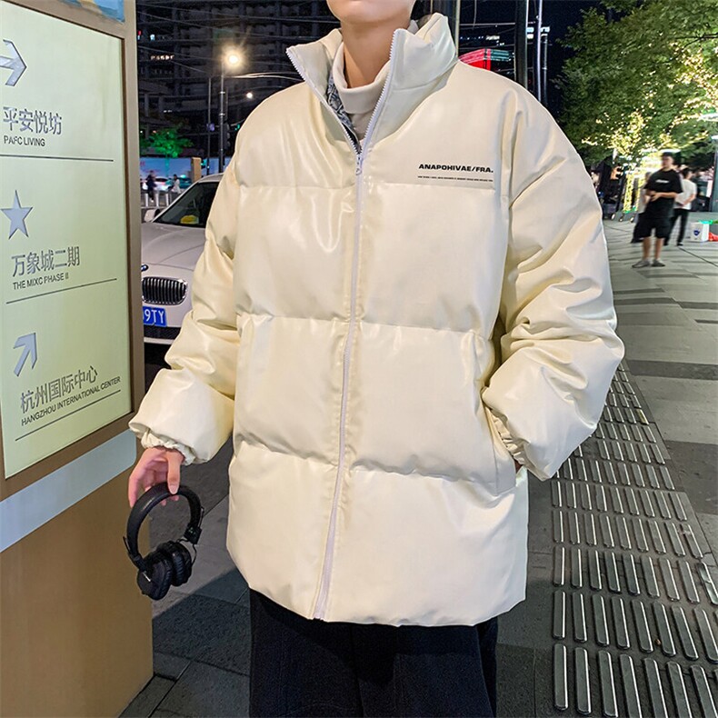 新款立领pu皮印花棉衣男秋冬季加厚面包服外套保暖棉服MY609-P85图片