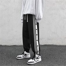 20港风男休闲裤学生宽松侧边扣子九分裤卫裤长裤潮504-K2062-P55，男装休闲裤，星座504