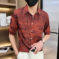 507A-CS535-P48夏季时尚风中袖衬衣七分袖碎花衬衫，男装衬衫，星座507A（原星座306B-2）