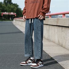 直筒牛仔裤男宽松休闲裤子ins港风潮牌痞帅阔腿裤A080-9291-P35，男装牛仔裤，电商A080
