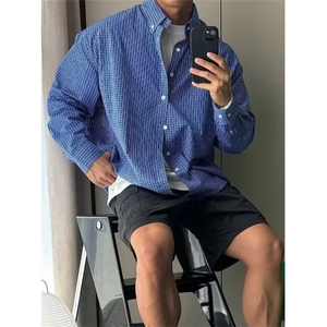格子衬衫男生复古休闲宽松休闲防晒长袖衬衣内搭男慵懒风 CY78图片