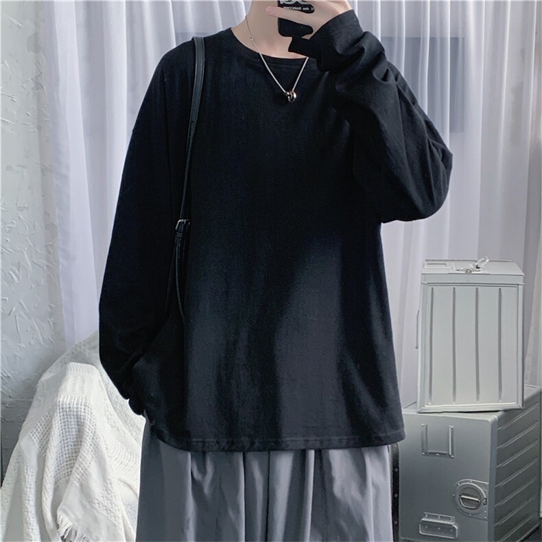 910A-B9秋装新款纯色T恤男女打底衫不规则设计百搭长袖潮,男装T恤,星座910A