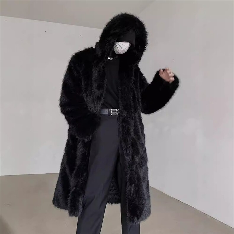 WT151-P180 保暖加厚长款连帽皮草外套狐狸毛冬季男士大衣潮 网图图片